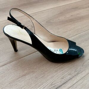 Cole Hahn Black Patent Leather Peep-Toe Heels Size 10